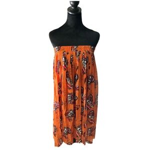 Orange Skull Rose Bat Gothic Whimsigoth Tube Top Maxi Dress|Witch Skirt Cover Up